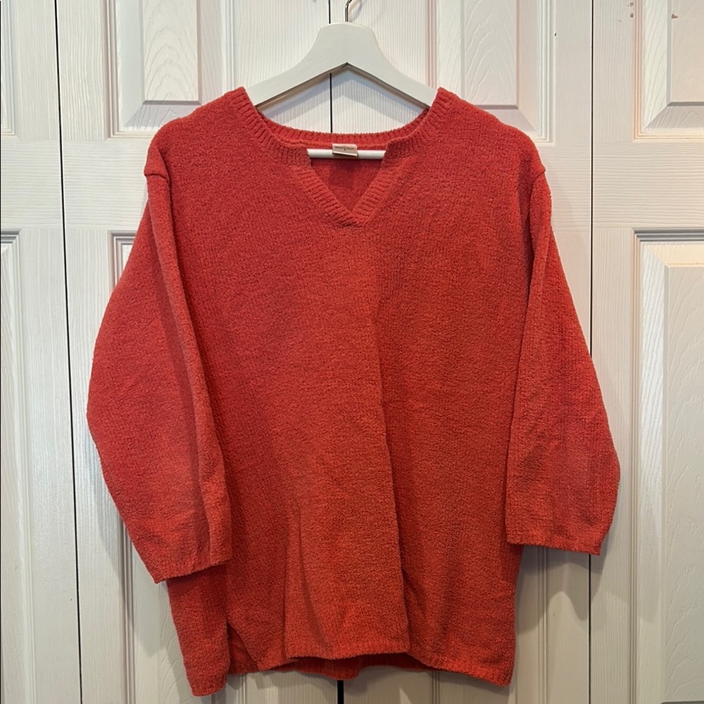 Vintage Coral Textured V-Neck Sweater